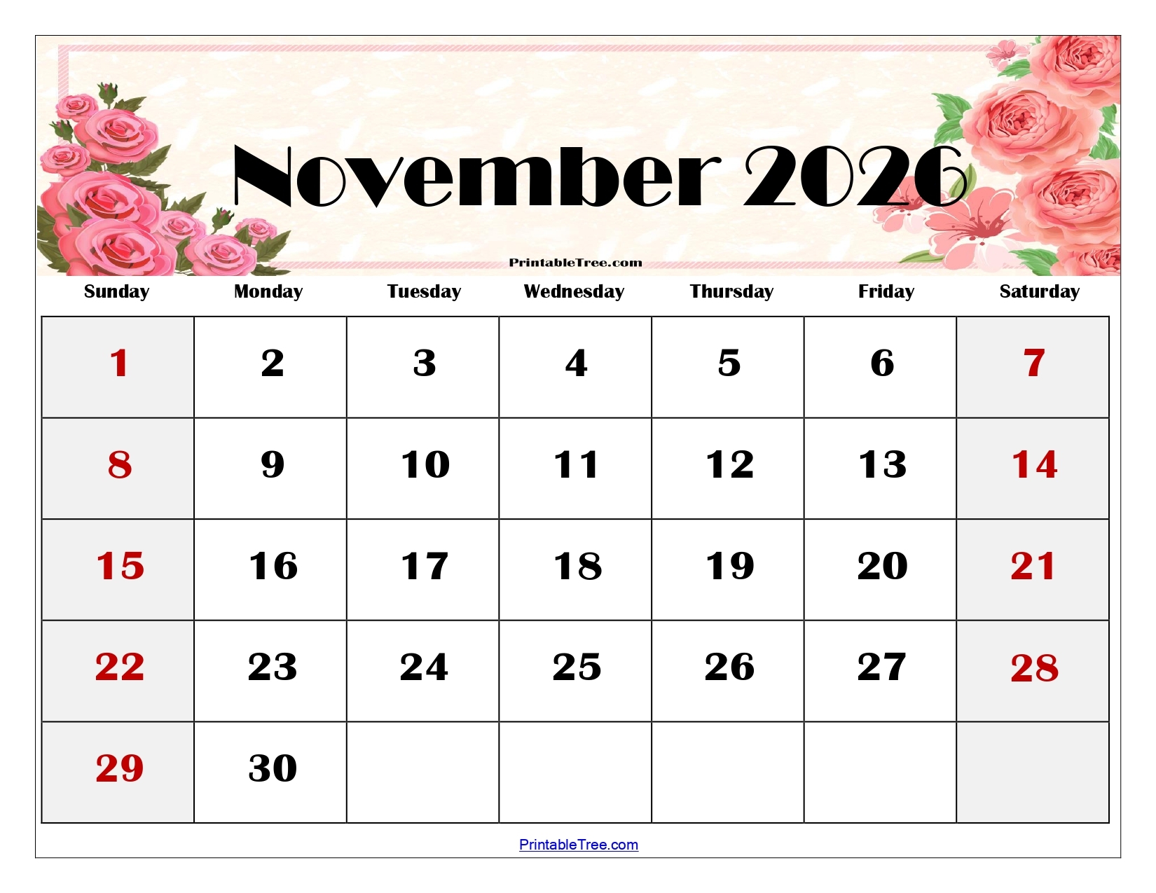 November 2026 Calendar Printable Pretty