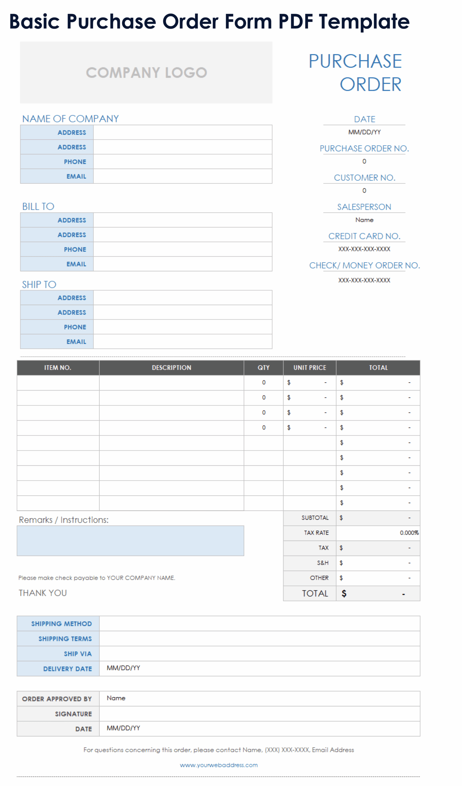 Free PDF Purchase Order Templates Forms amp Letters