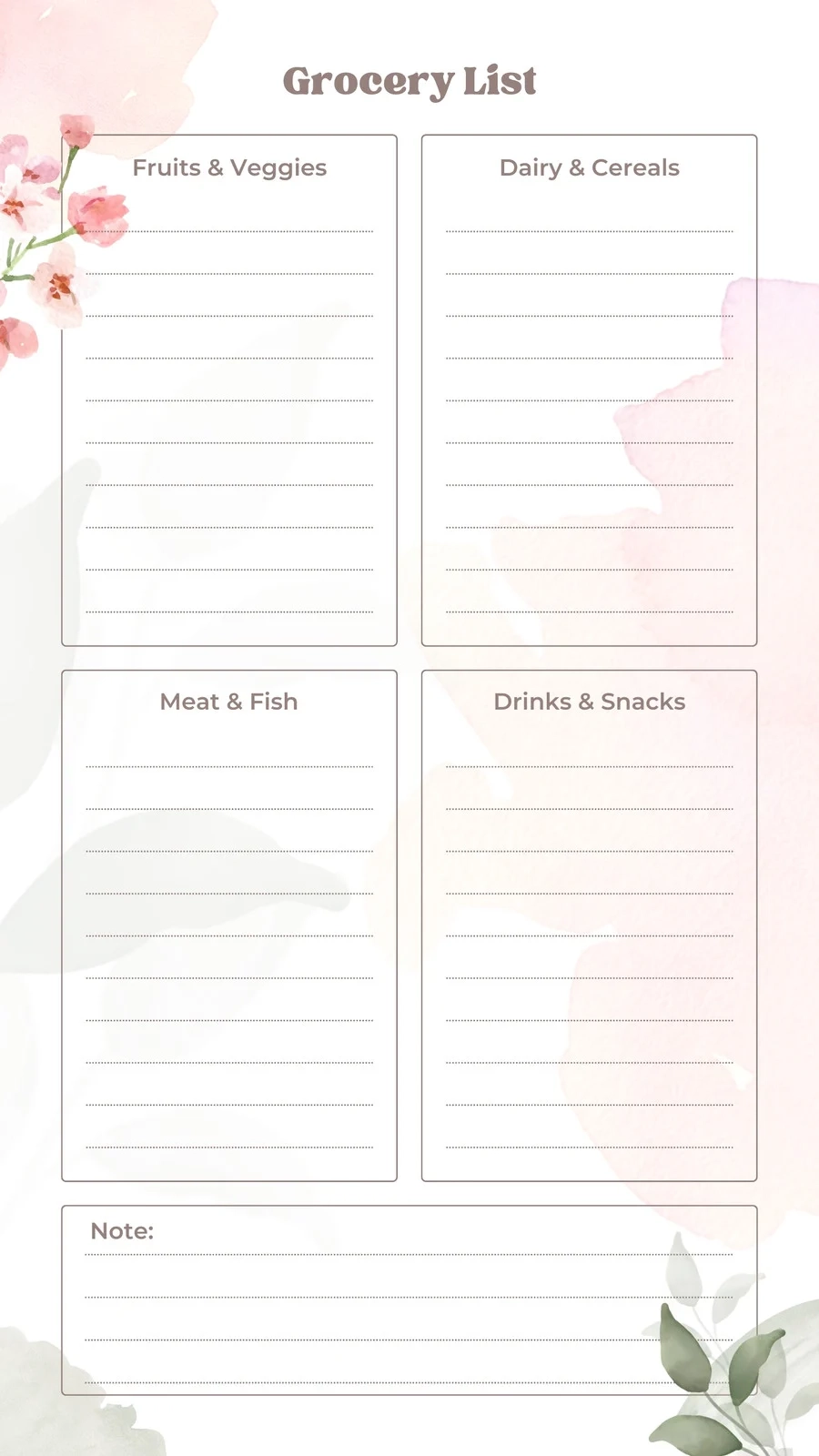Printable Grocery List Template Free