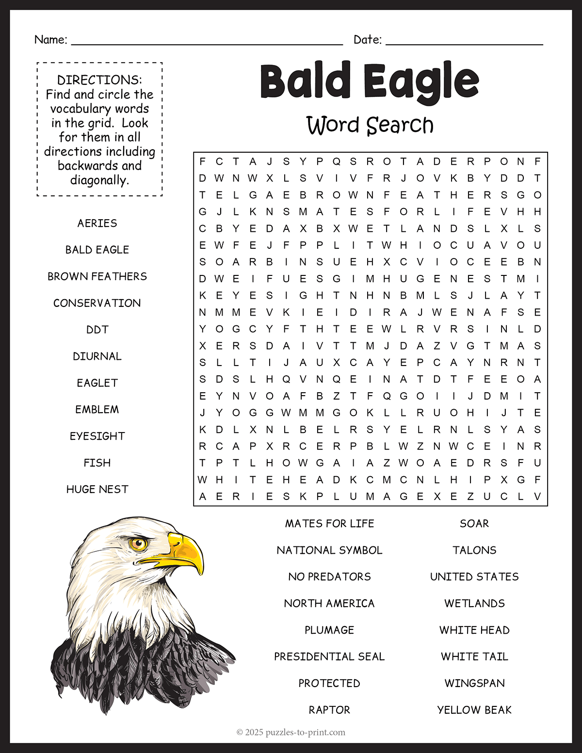 Free Printable Bald Eagle Word Search
