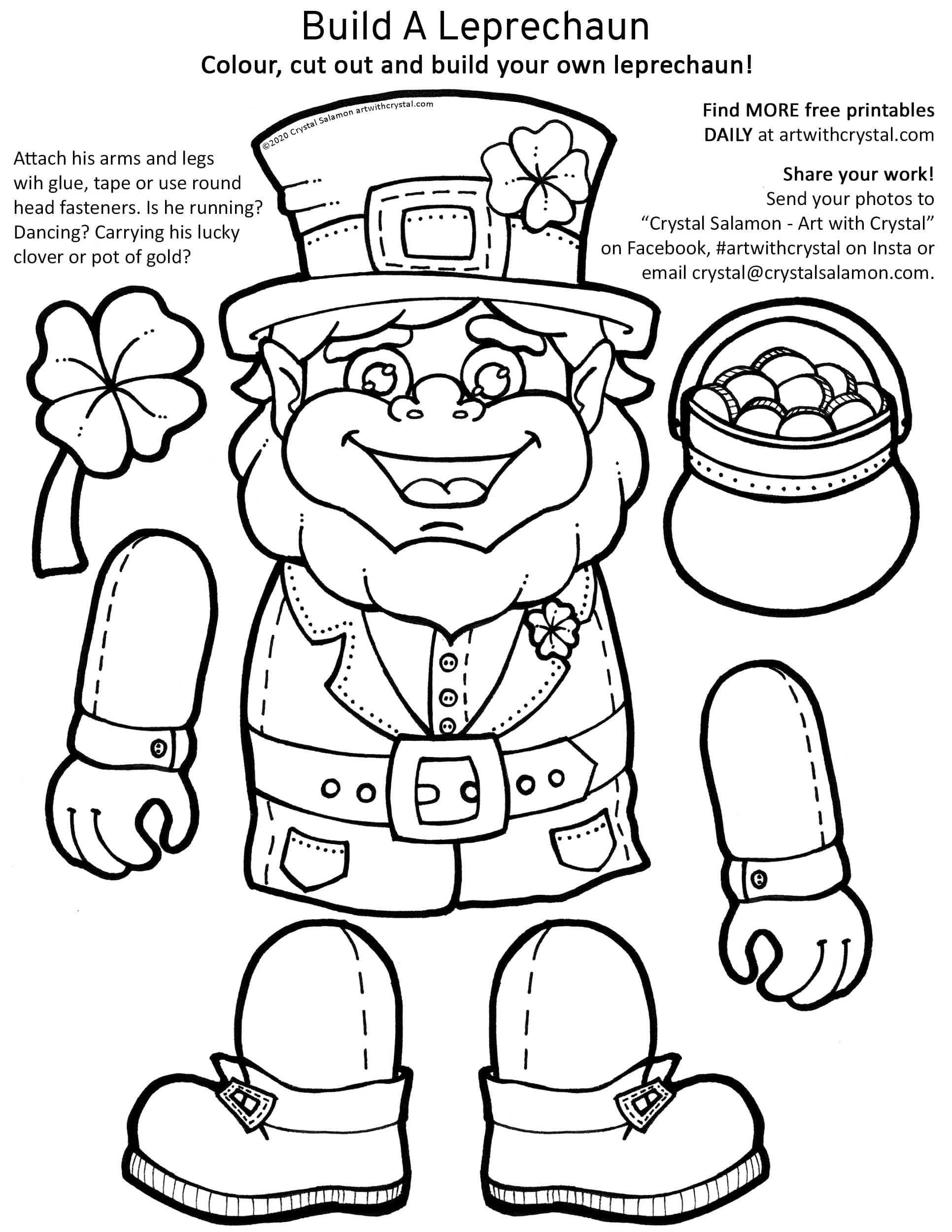 Free Printable Build A Leprechaun Colouring Page Art With 