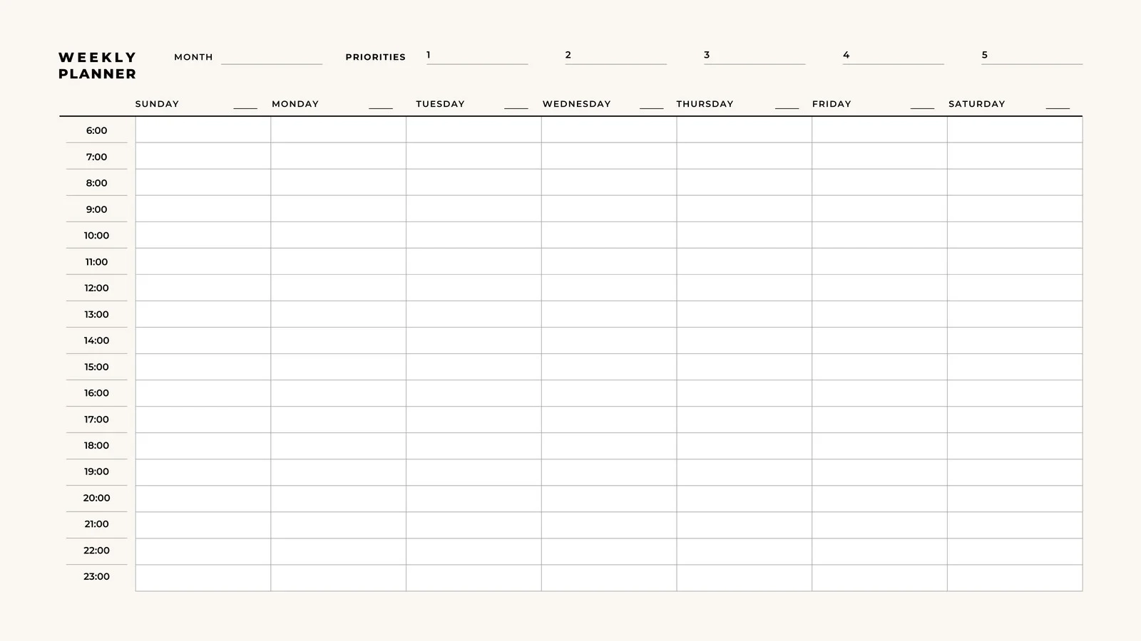 Printable Blank Calendar Weekly Template