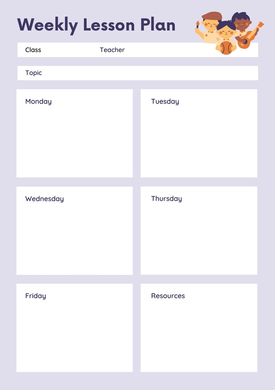 Printable Lesson Plan Template Weekly