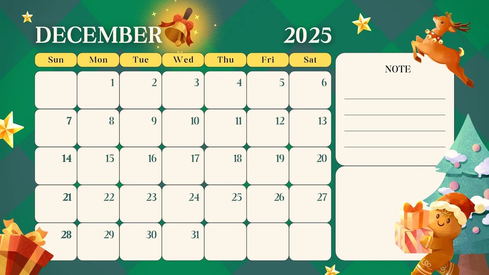 December 2025 Christmas Calendar Free Printable