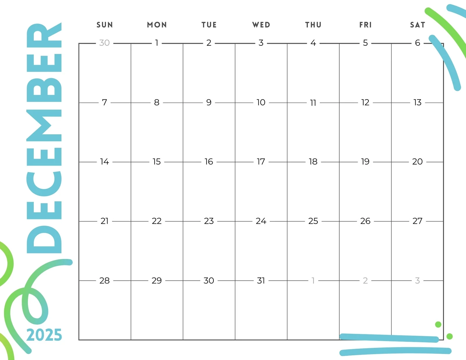 December 2025 Calendar Printable Planner
