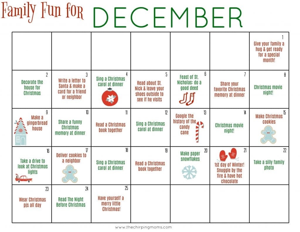 Kids December Calendar Printable