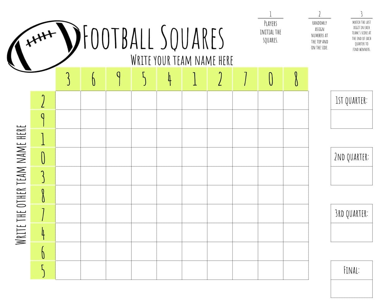 Free Printable Football Squares Template