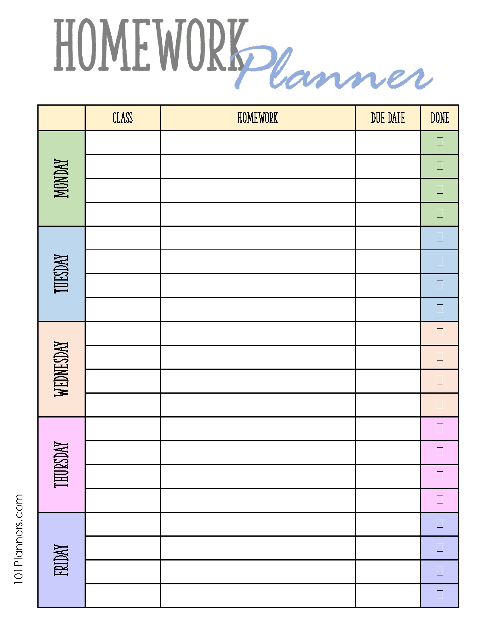 Free Printable Daily Homework Assignment Sheet Template