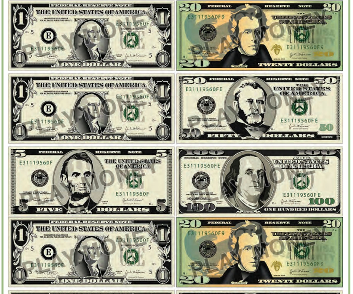 Free Printable Play Money FamilyEducation Worksheets Library