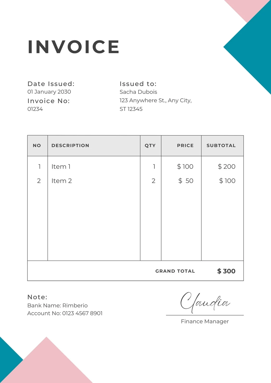 Simple Printable Invoice Template