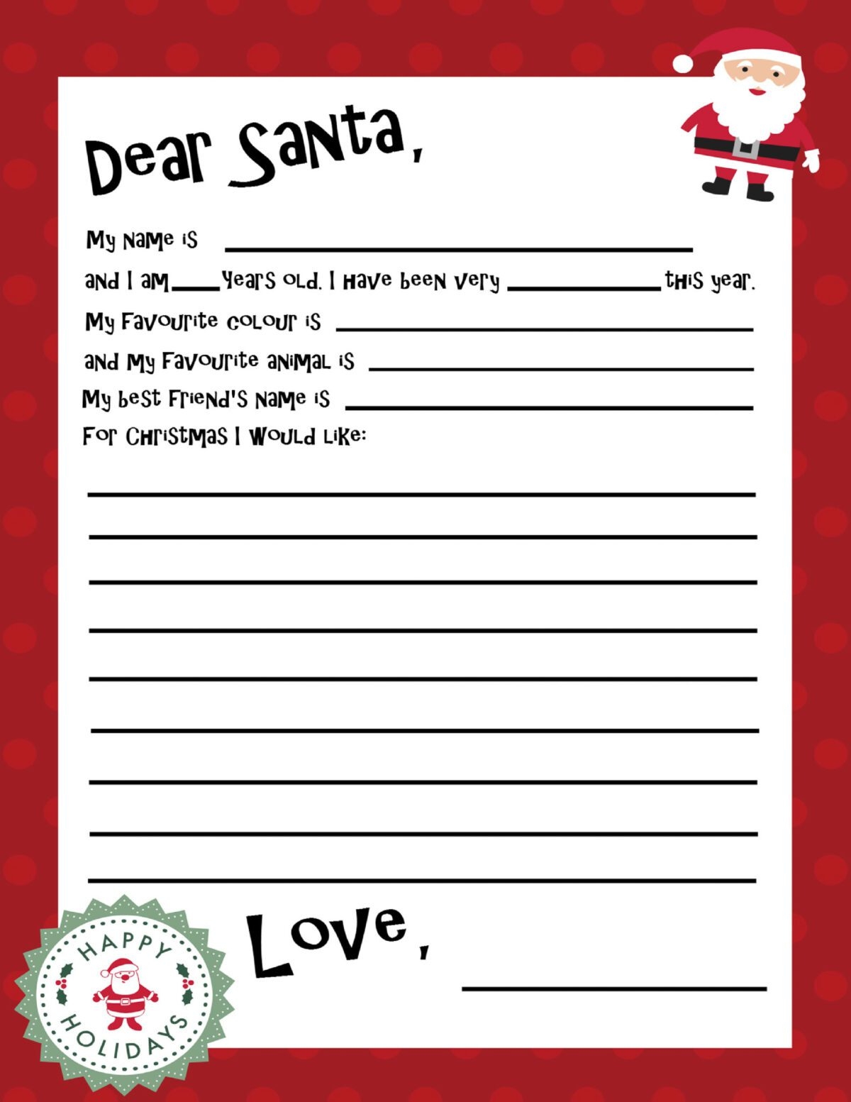 Free Printable Template Letter From Santa