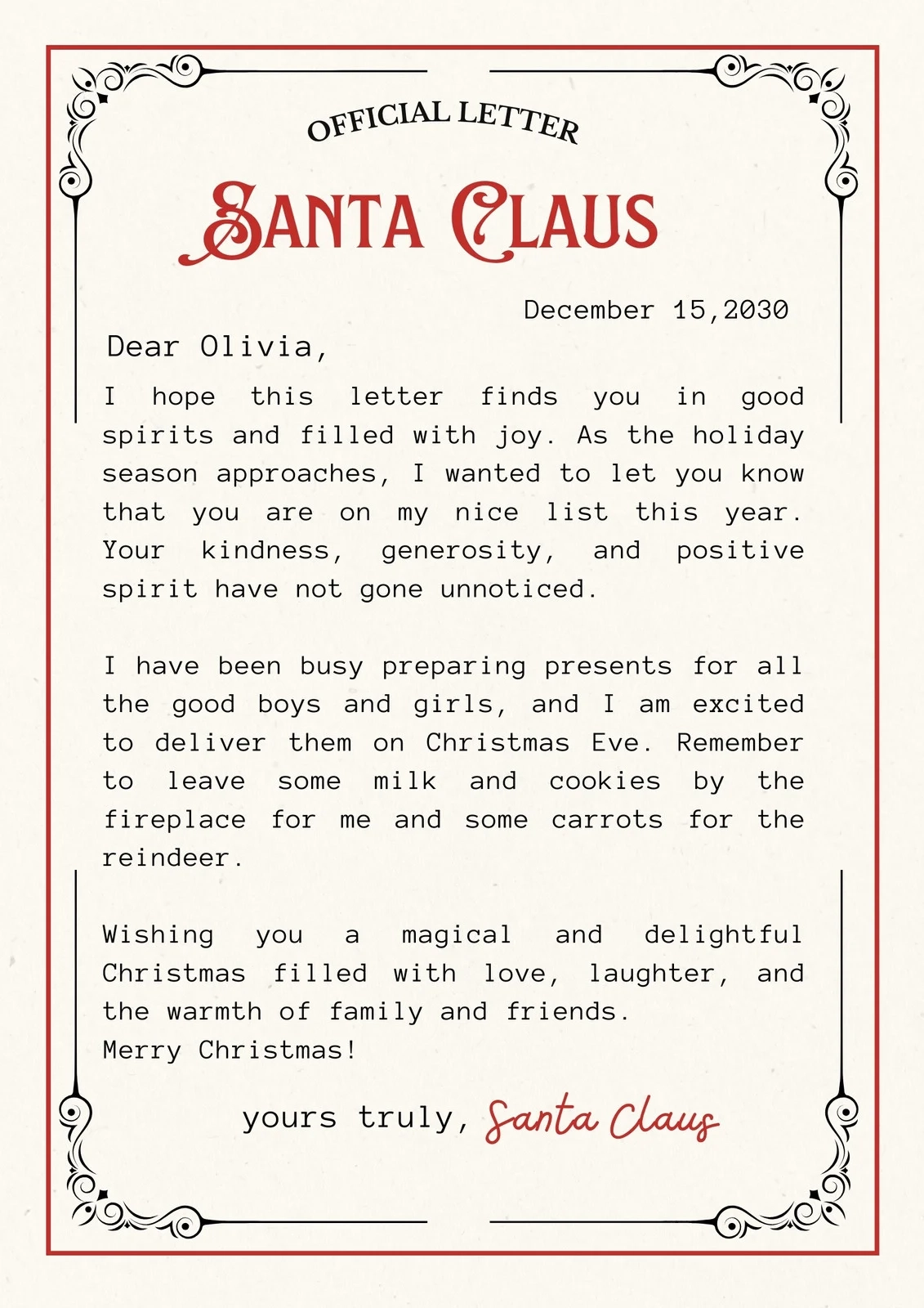Santa Letter Template Printable
