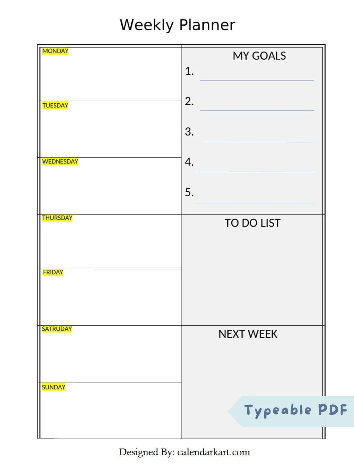 Weekly Printable Calendar Template