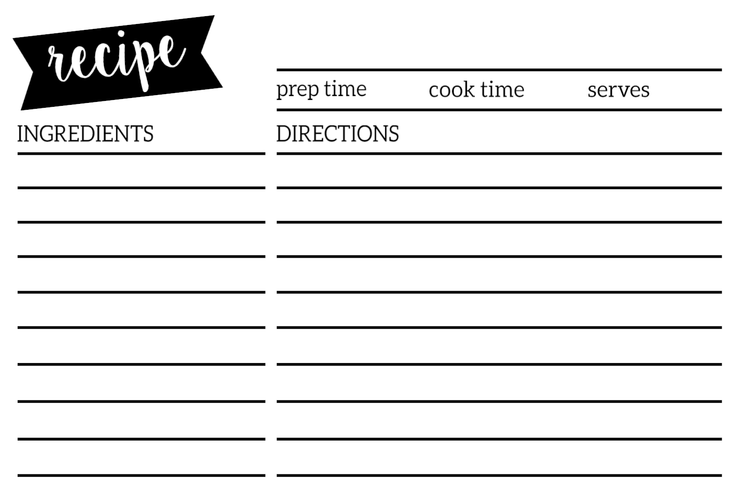 Template Recipe Cards Printable