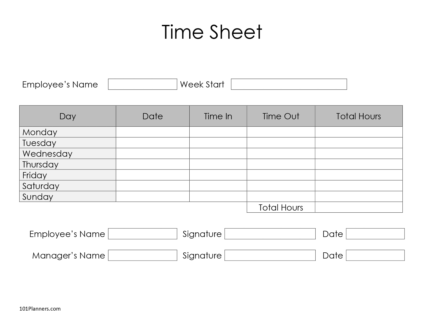 FREE Timesheet Template Printables Instant Download Worksheets 