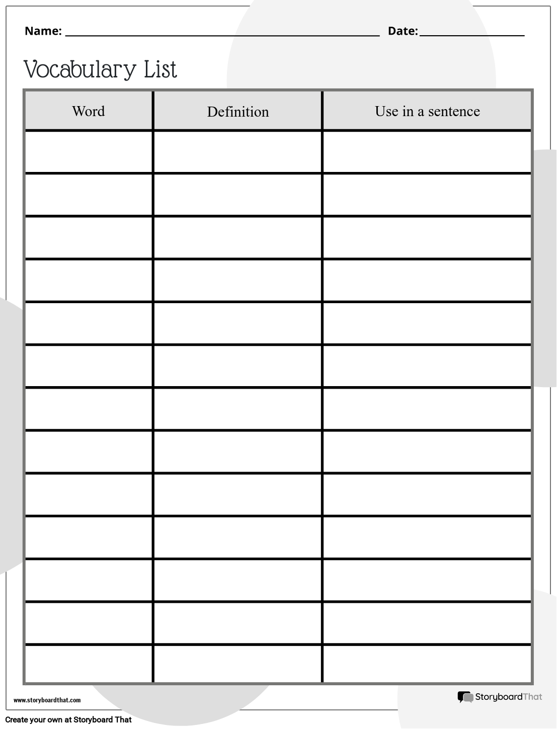 Free Vocabulary Worksheet Templates At StoryboardThat Worksheets 