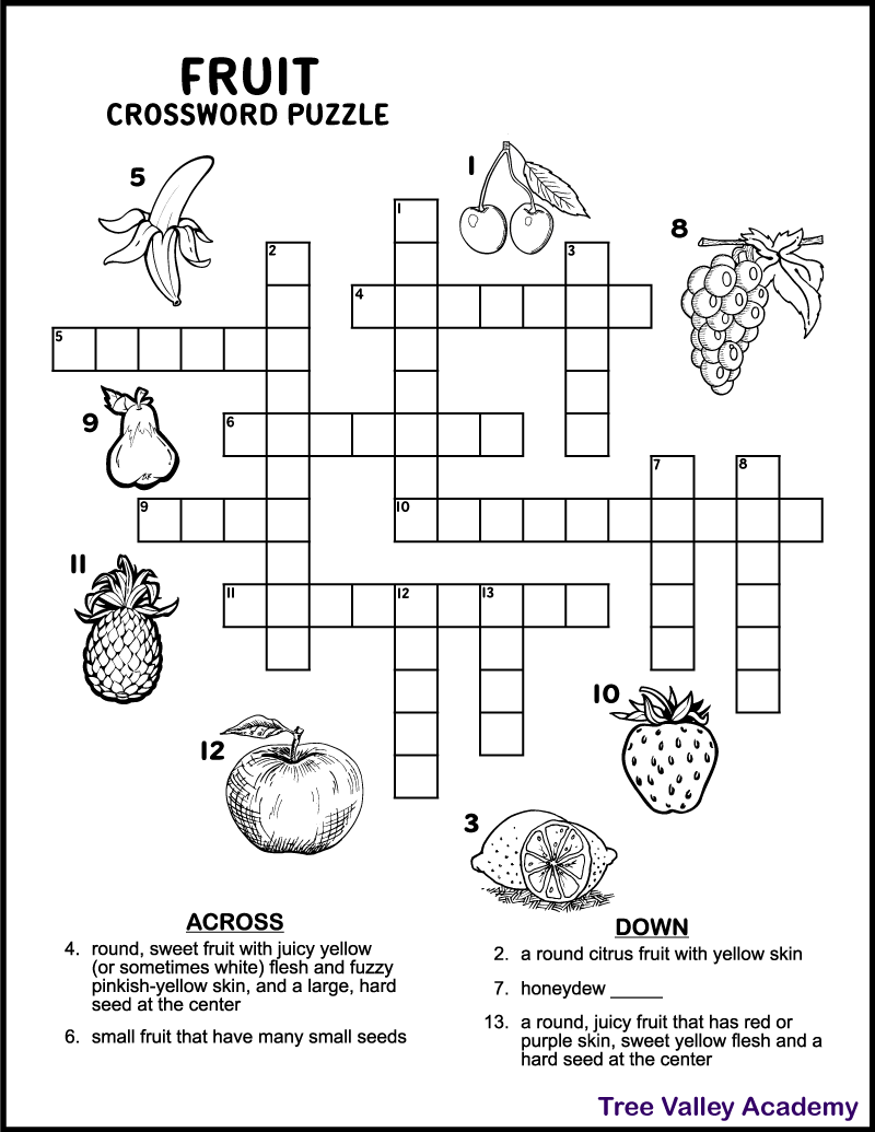 Crossword Puzzles For Kindergarten Free Printable