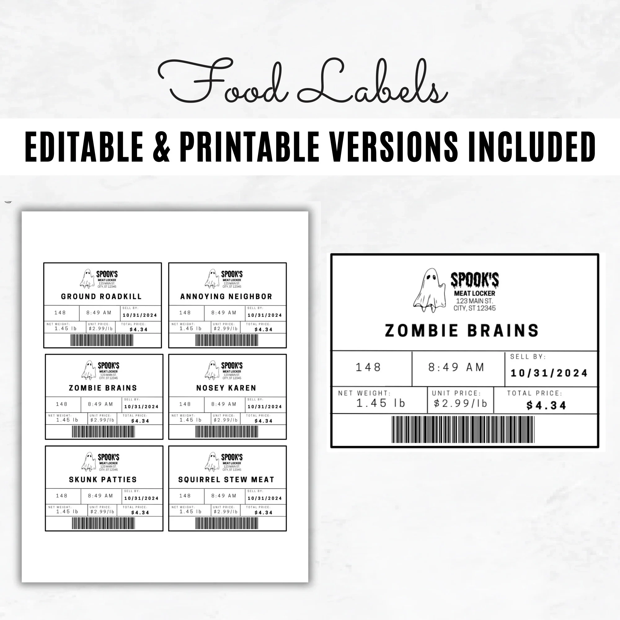 Halloween Meat Label Template Editable Halloween Treat Sticker 