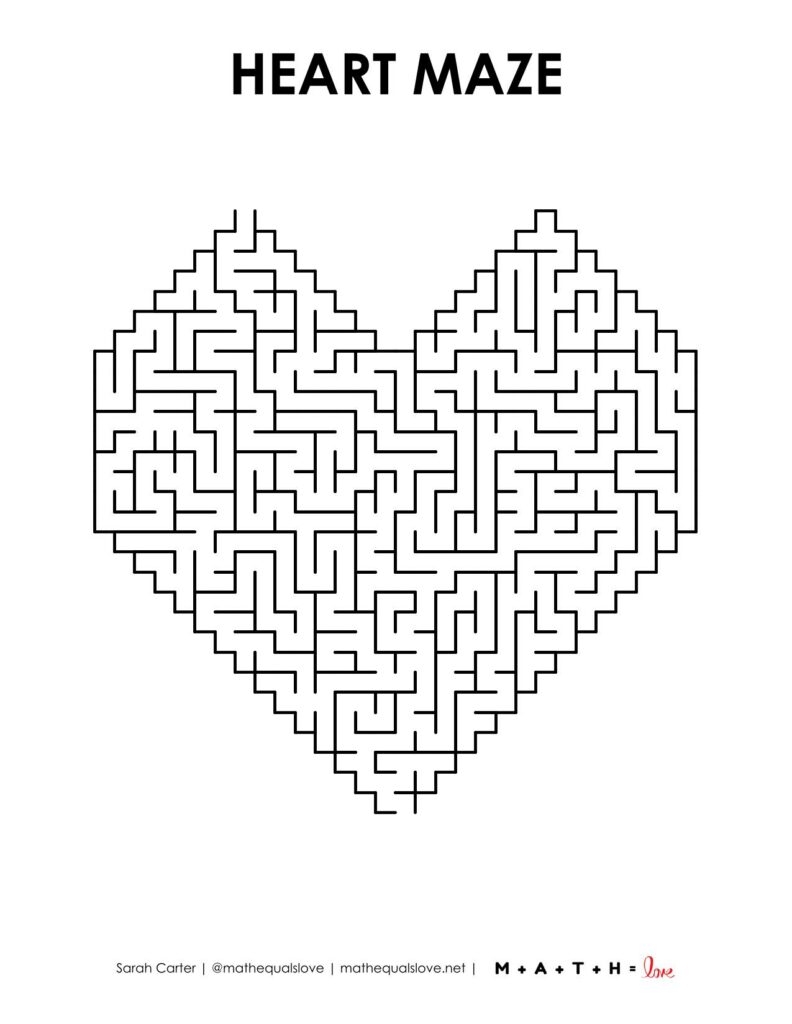 Heart Maze Printable For Valentine s Day Math Love