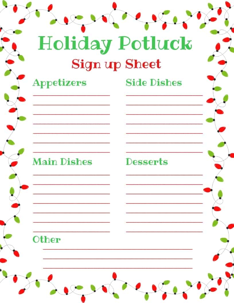 Free Printable Potluck Sign Up Sheet Template Word