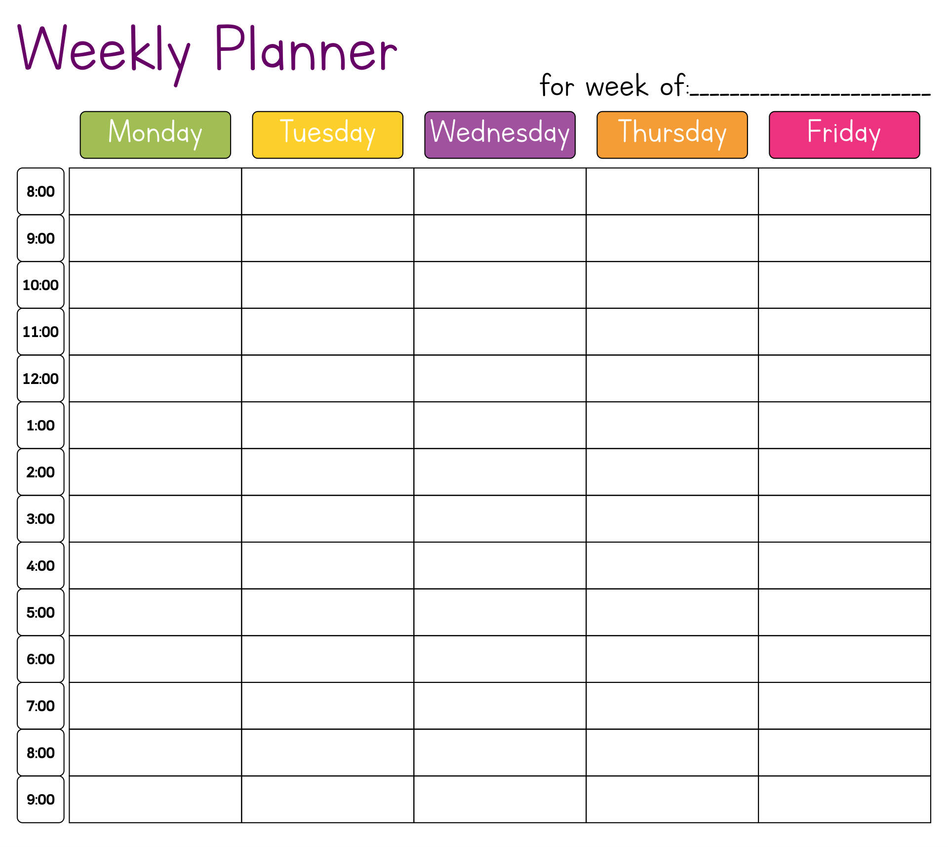Free Printable Hourly Planner Template