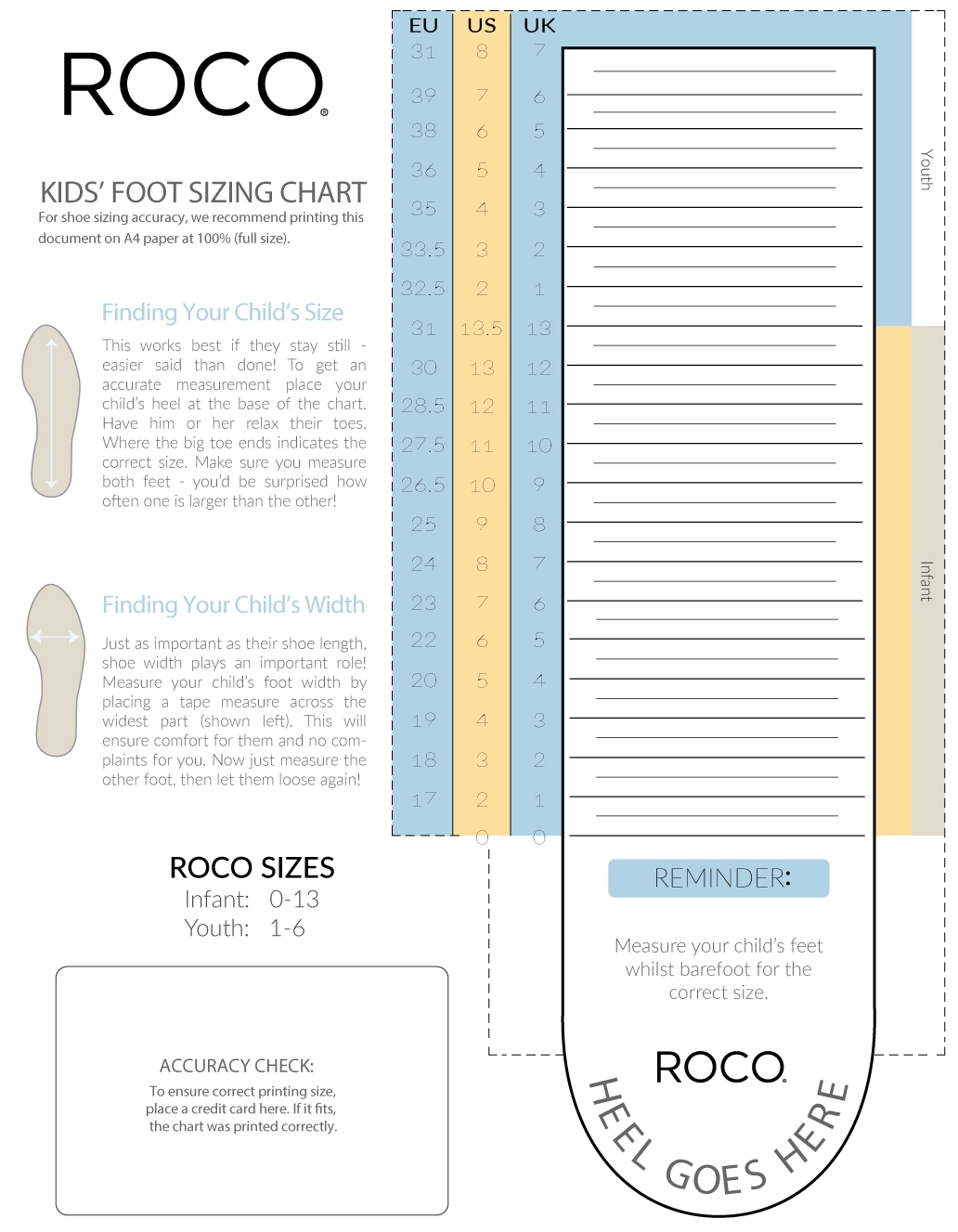 Printable Shoe Size Template