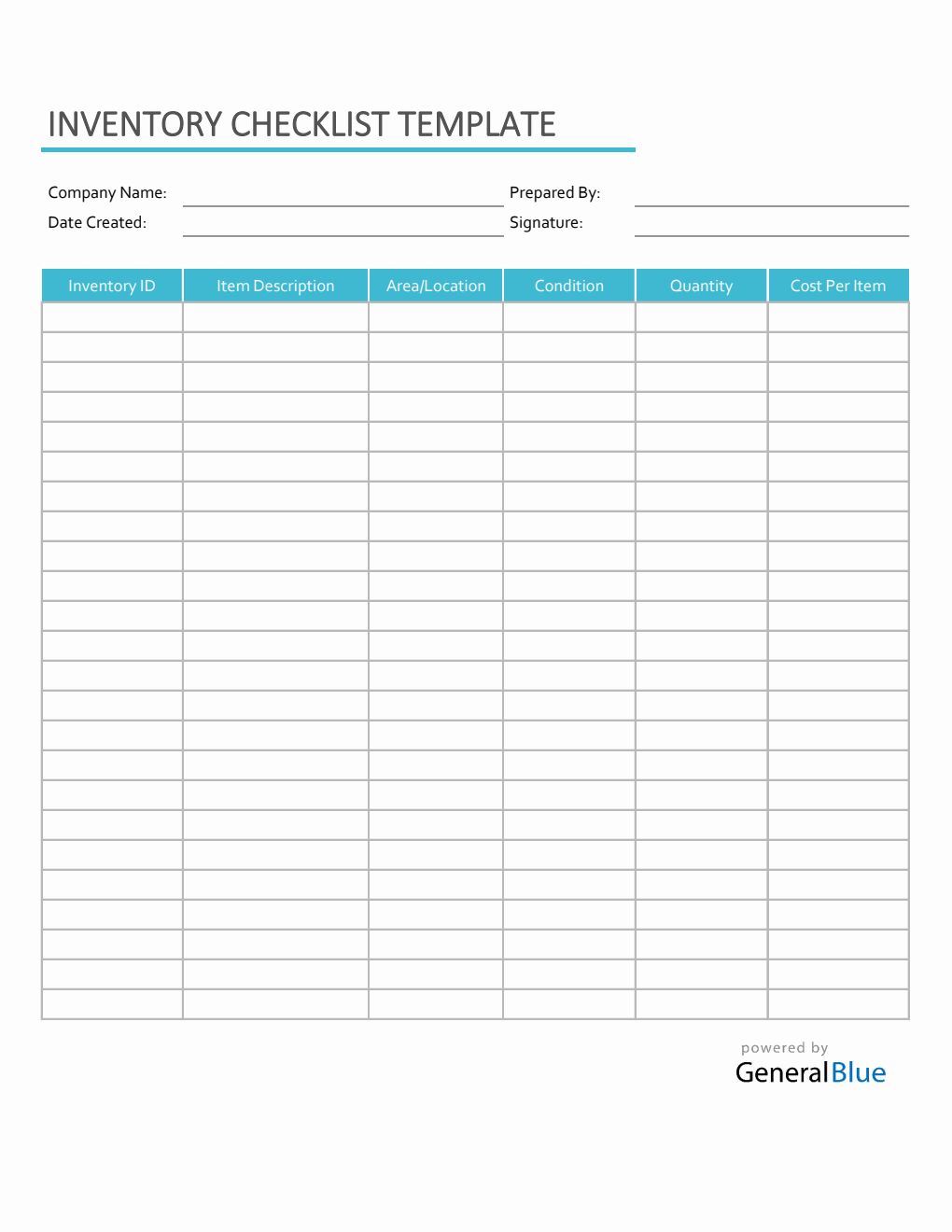 Inventory Checklist Templates