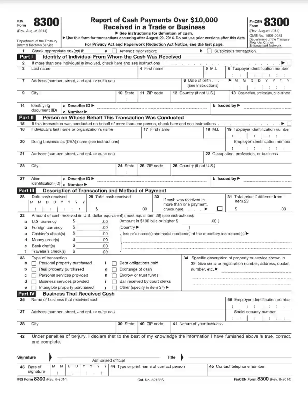 IRS Form 8300 Fill Out Printable PDF Forms Online