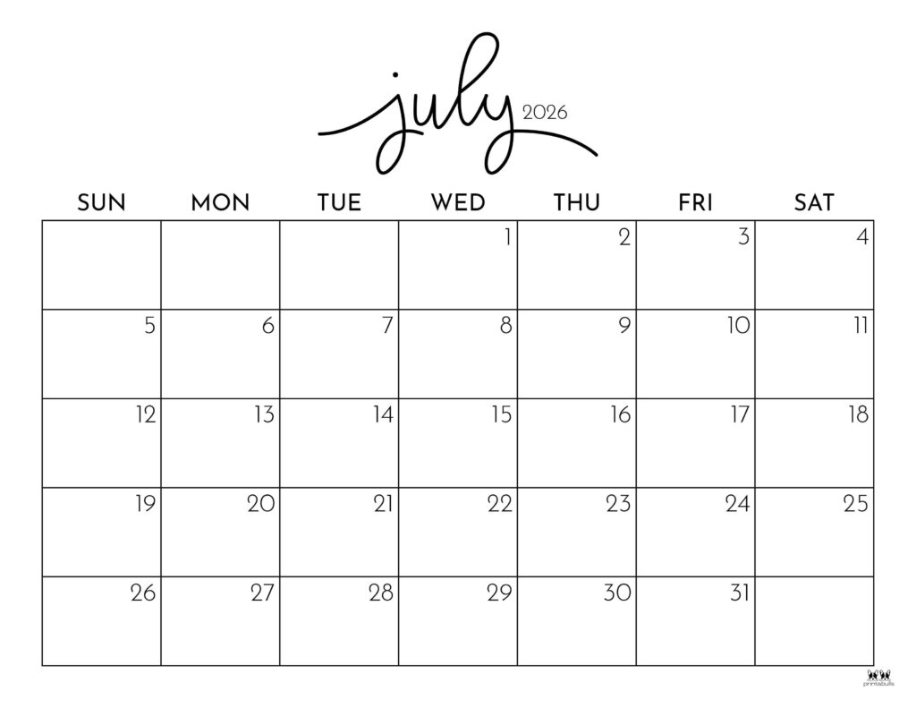 July 2026 Calendar Template