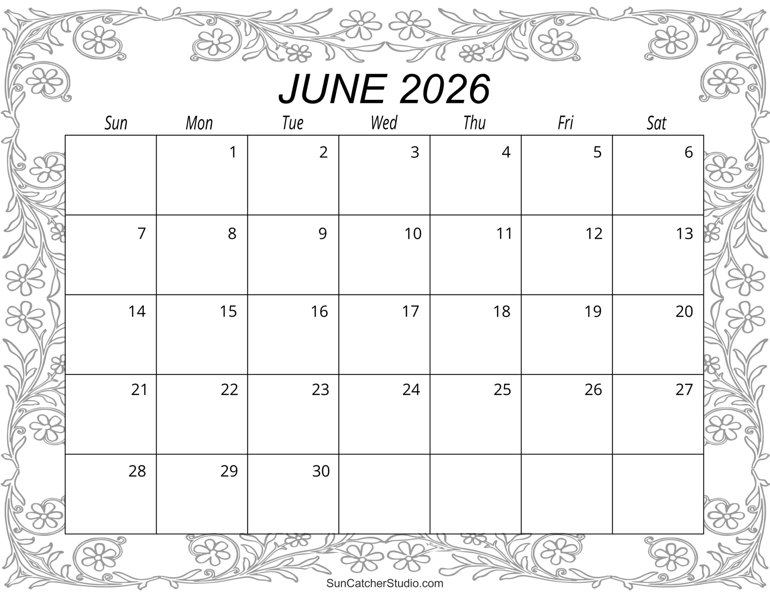 Blank June Calendar 2026 Template