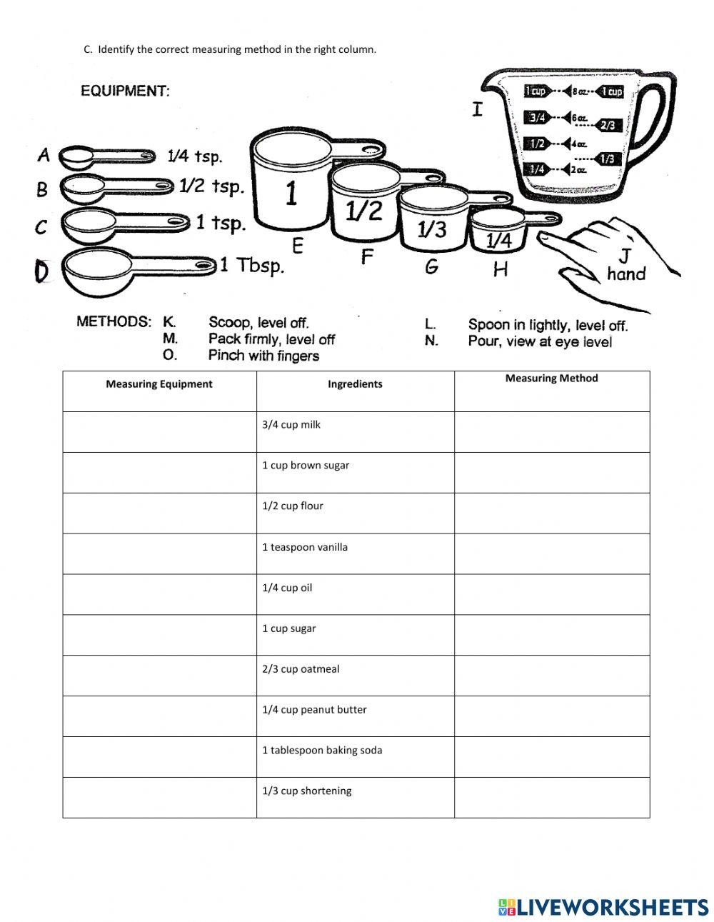 Kitchen Measurement Online Exercise For Live Worksheets 