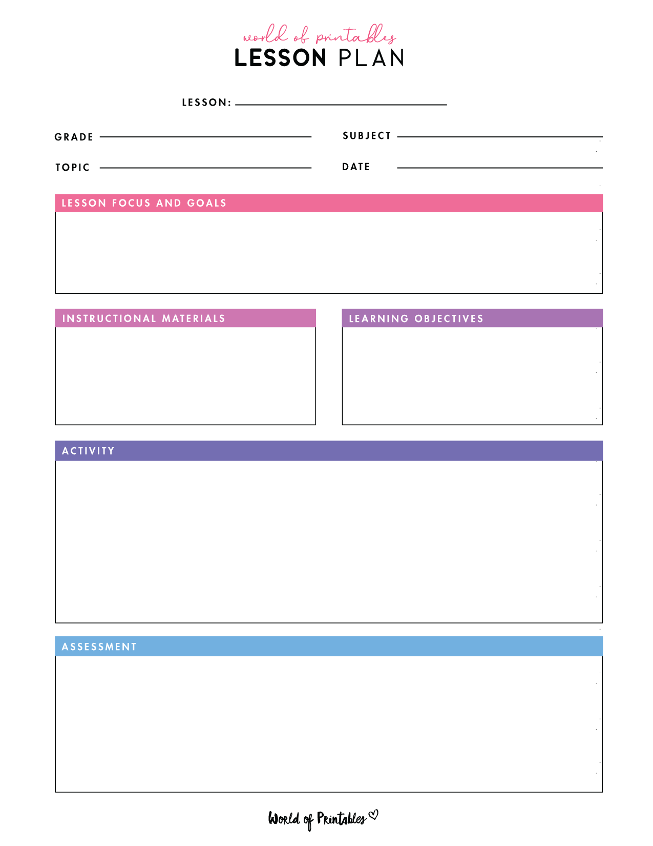 Lesson Plan Template Free Printable