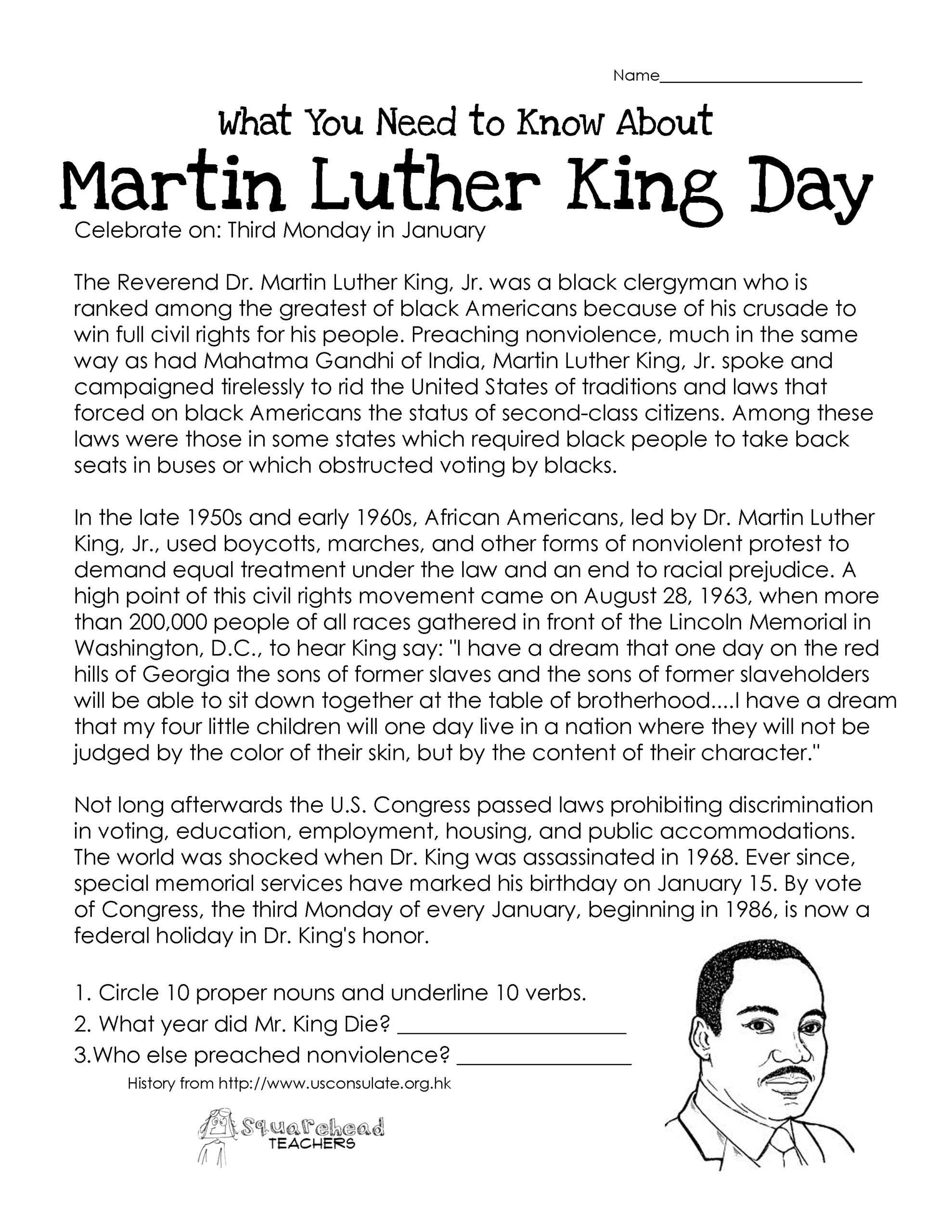 Free Printable Martin Luther King Worksheets
