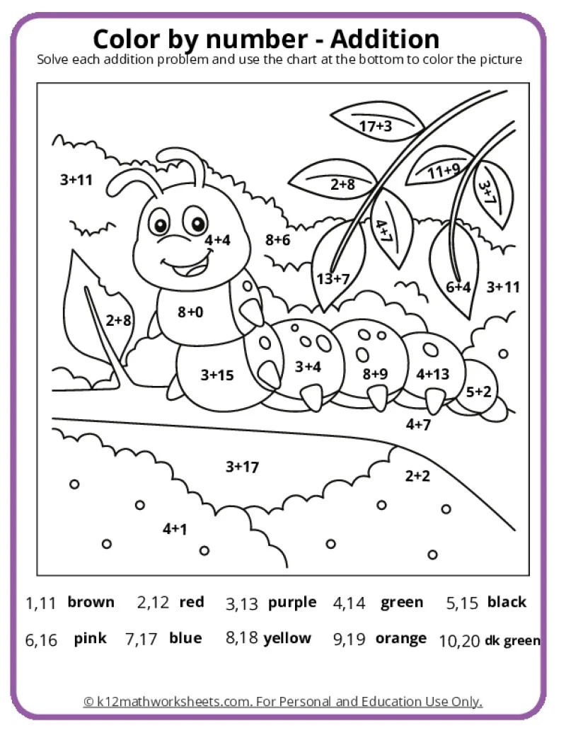Color By Number Free Printable Worksheets
