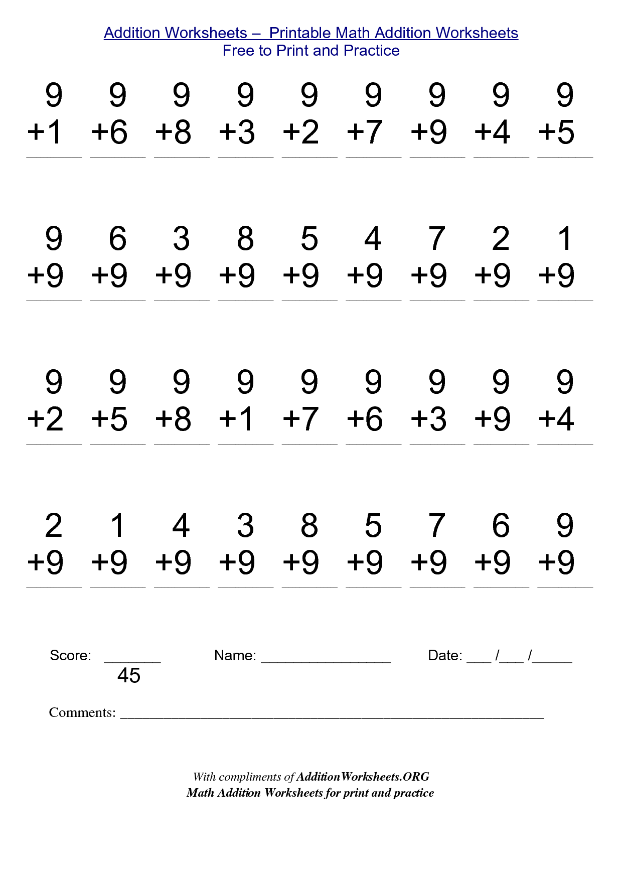 Math Worksheets For Free To Print Math Addition Worksheets 1st 