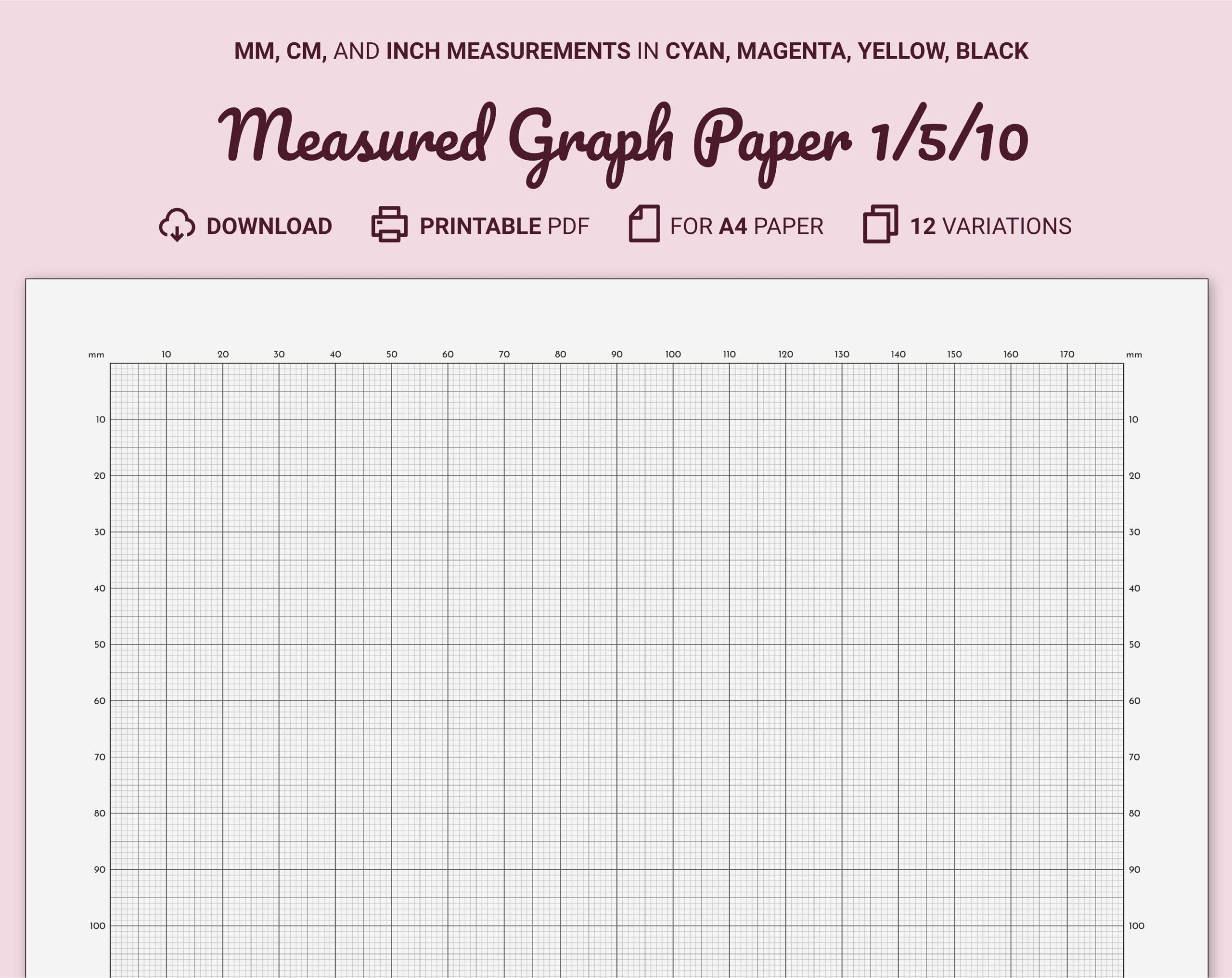Measured Graph Paper Millimeters centimeters inches Printable A4 