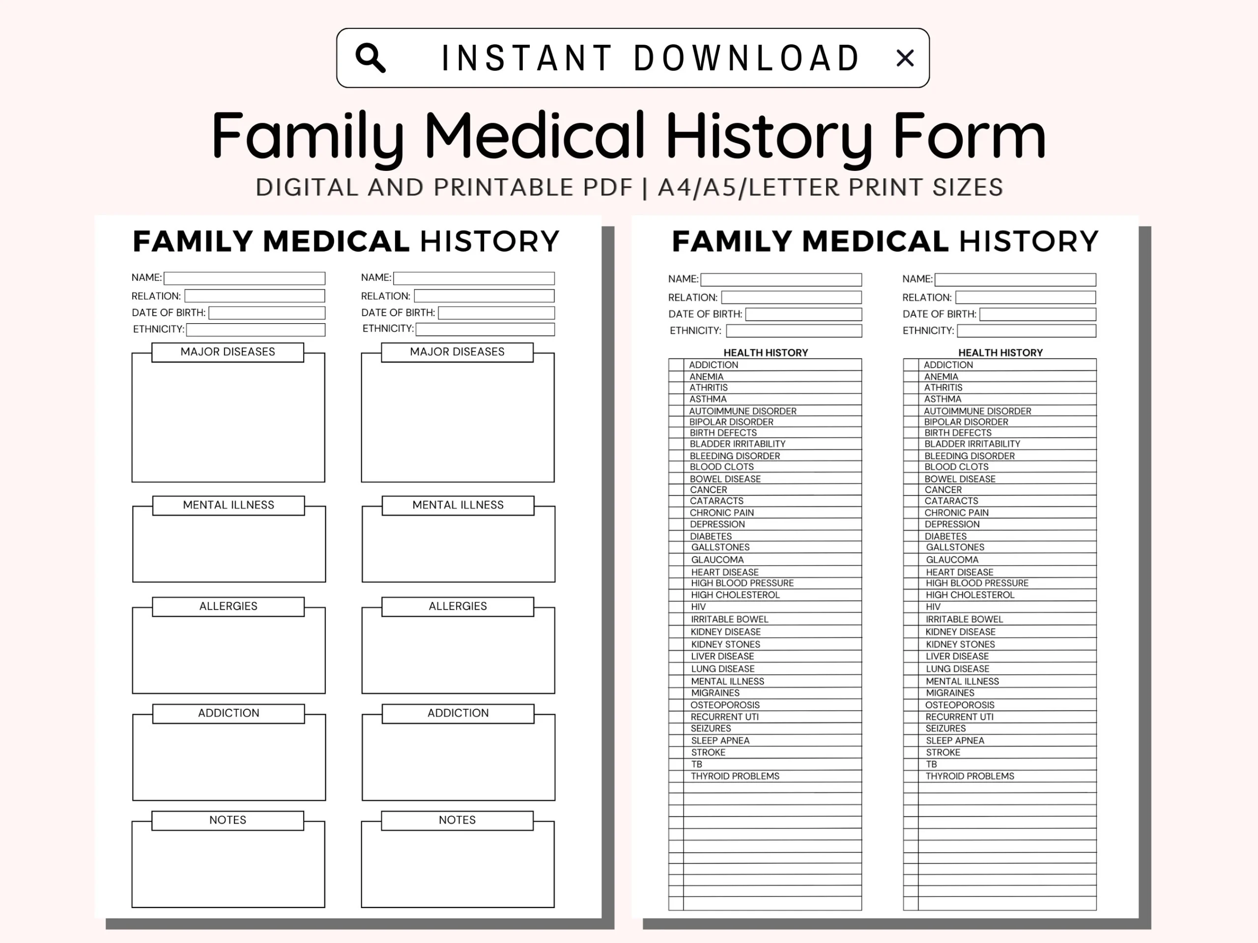 Medical History Form Printable Family Medical History Form 