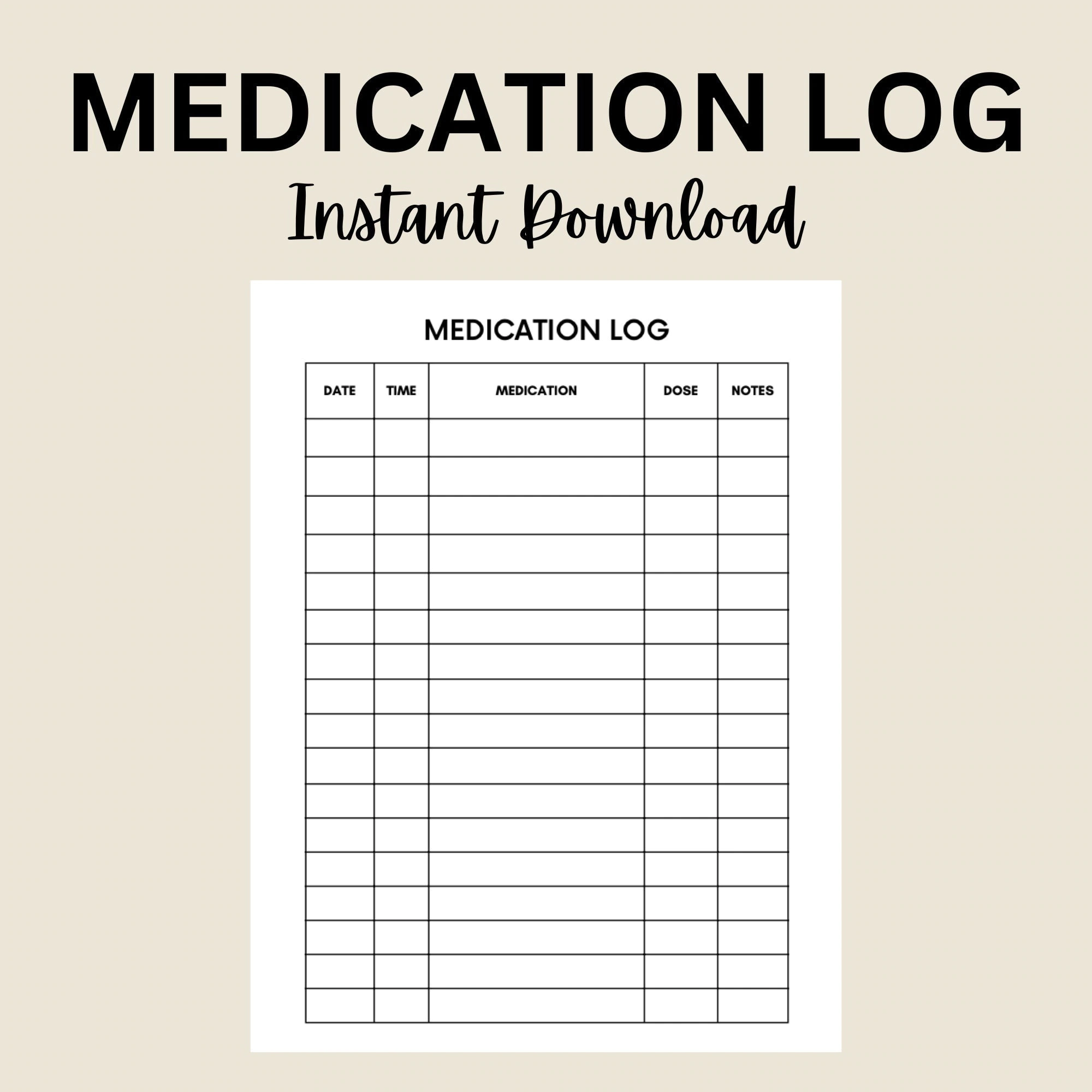Medication Log Printable Medication Tracker Medication Chart Daily 