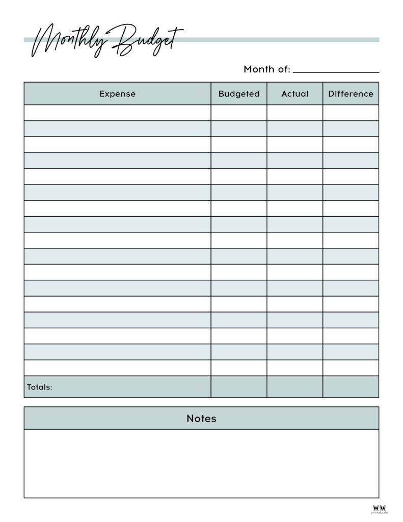 Printable Personal Budget Template