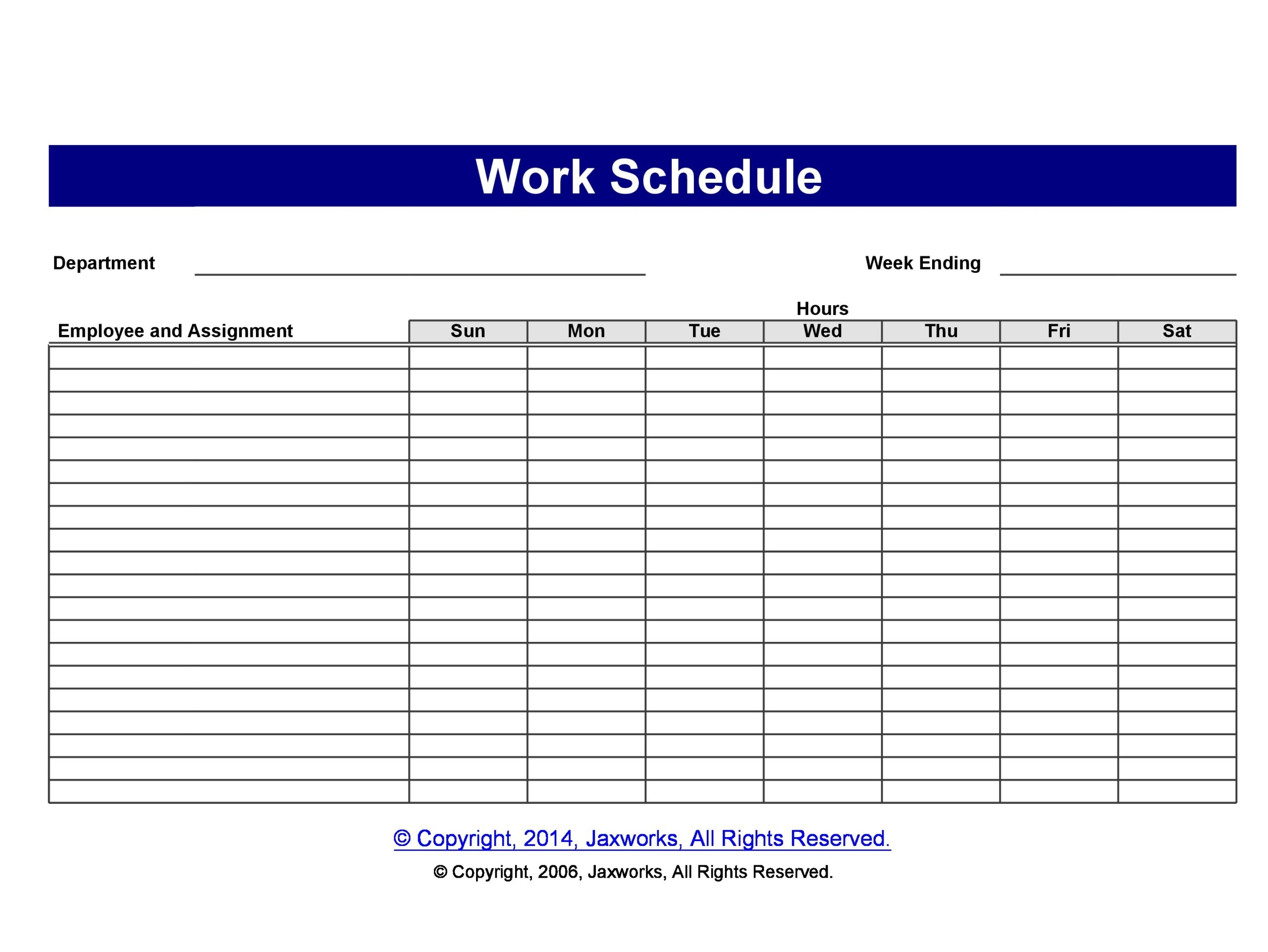 Monthly Work Schedule Template Free Weekly Employee Work Schedule 