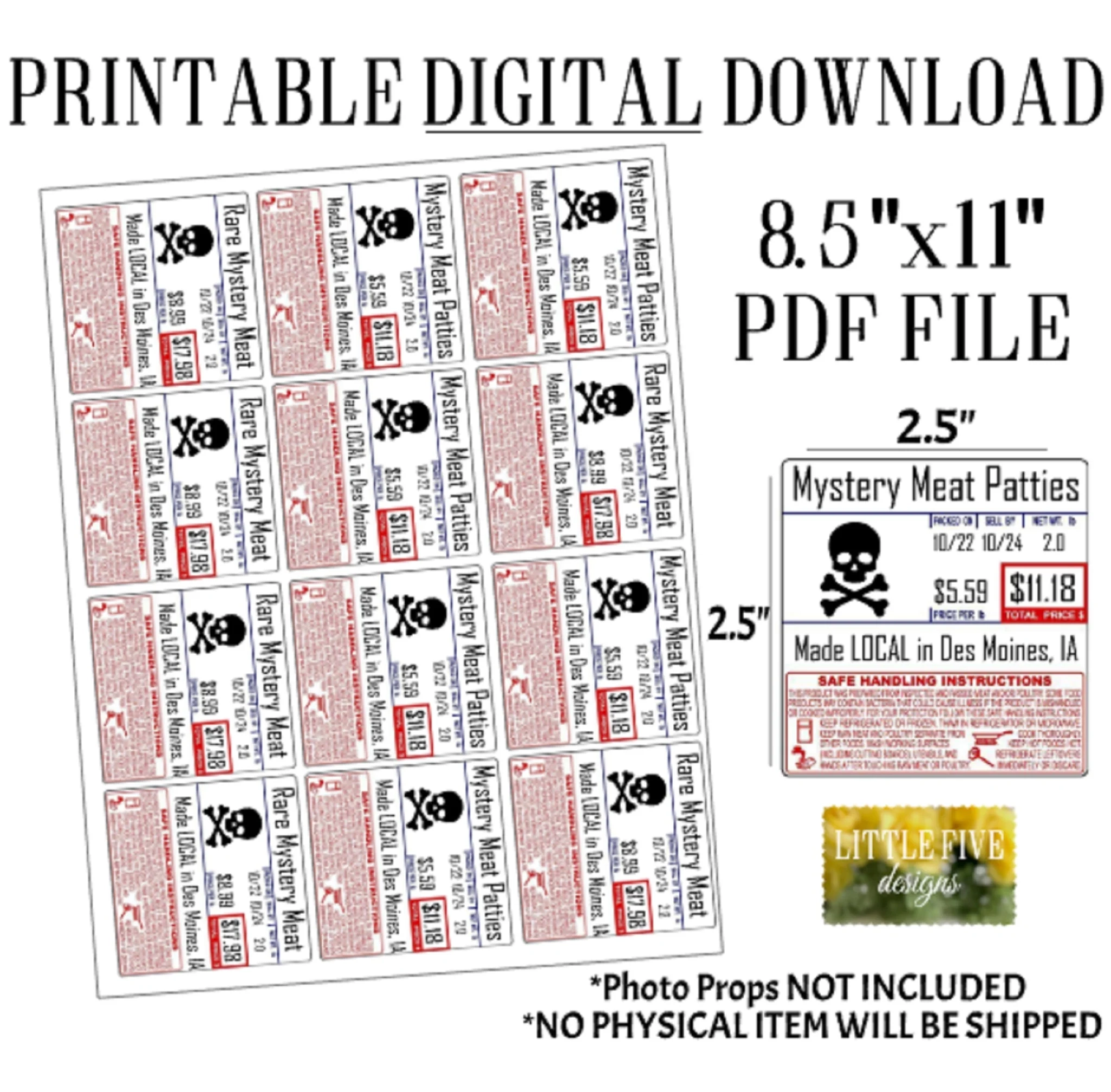Mystery Meat Labels Digital Download Printable Party Favor Tag 
