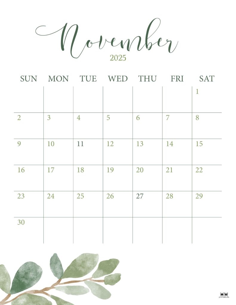 November Printable Calendar With Holidays