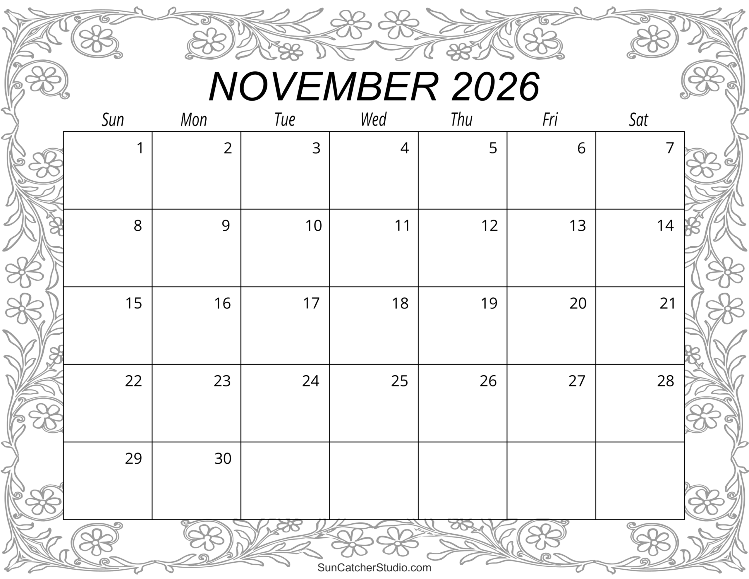 November 2026 Calendar Template Pdf Printable