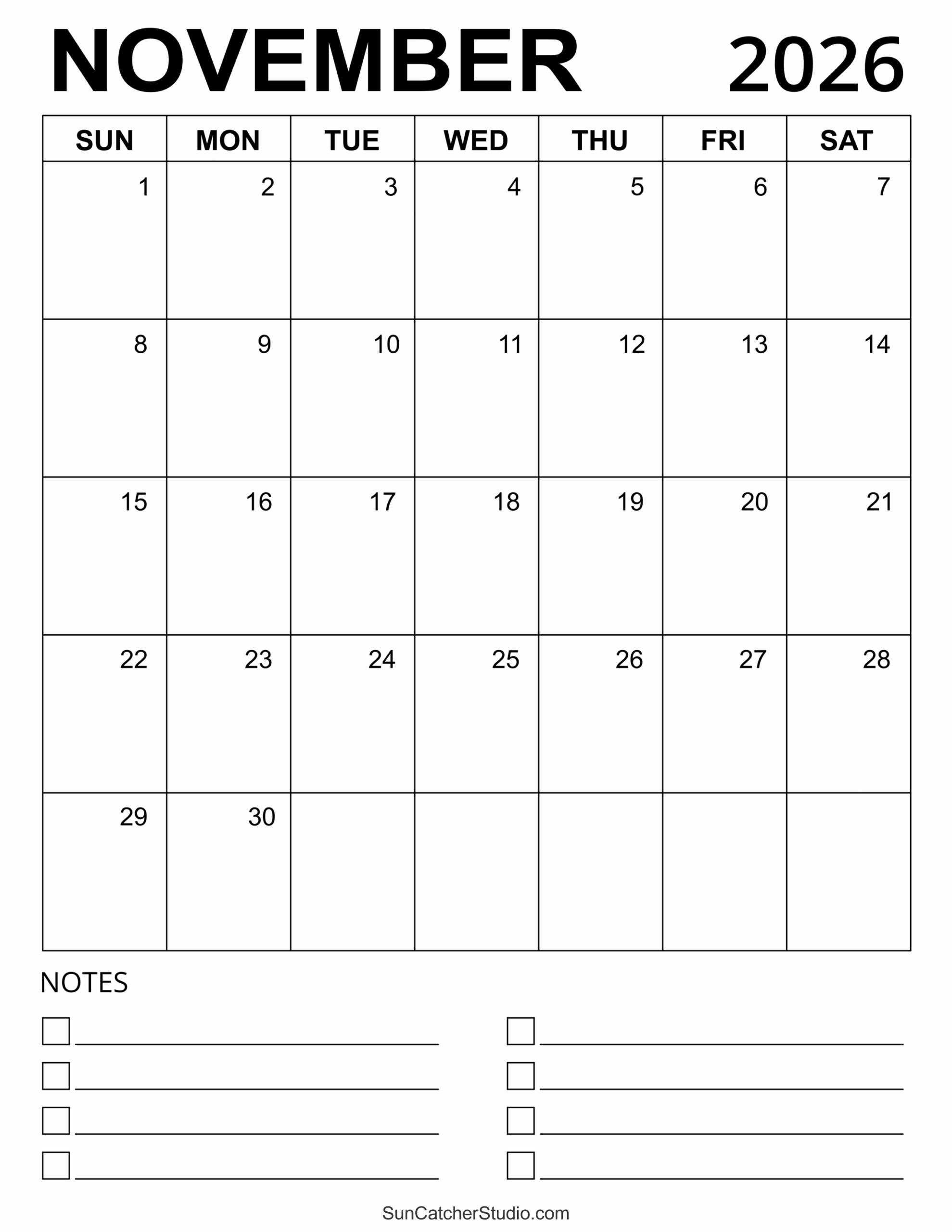 November 2026 Printable Calendar Template