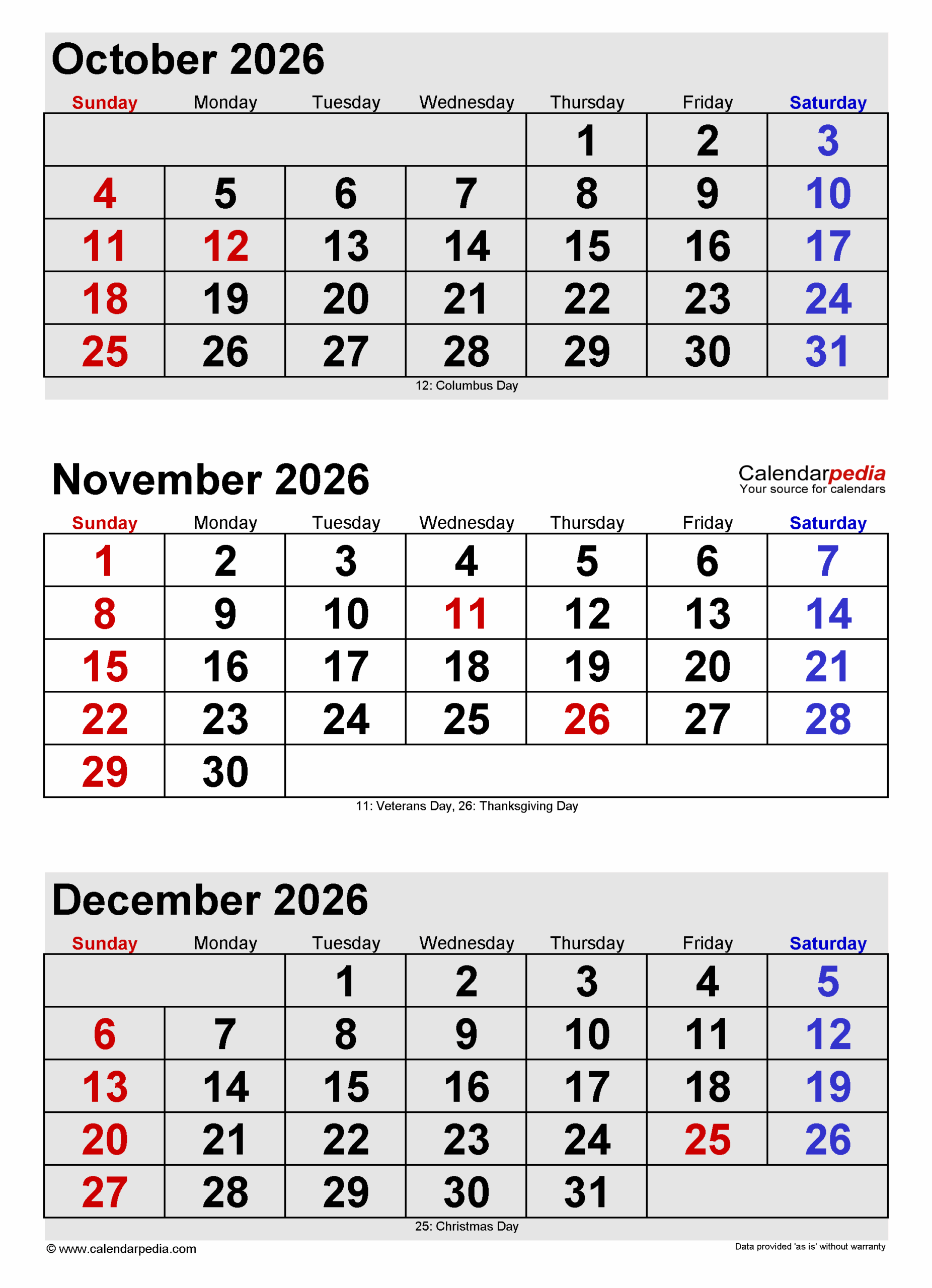 November 2026 Calendar Templates For PDF Excel And Word