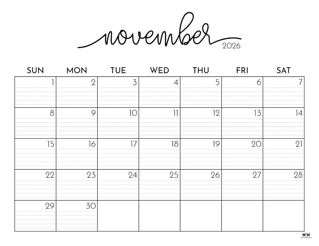 Calendar 2026 November Printable With Notes