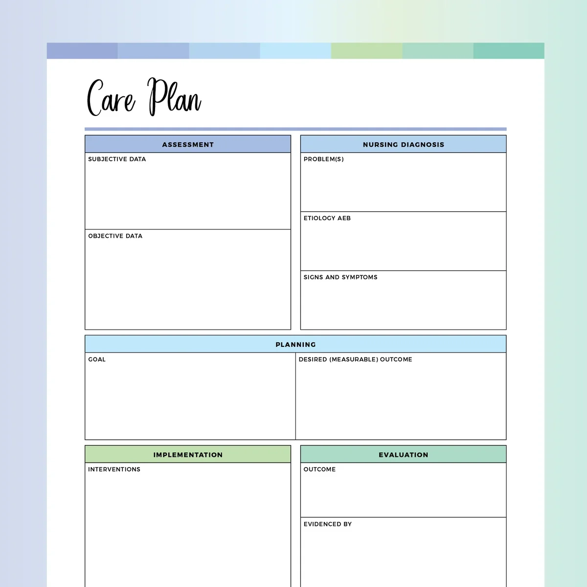 Blank Printable Care Plan Template