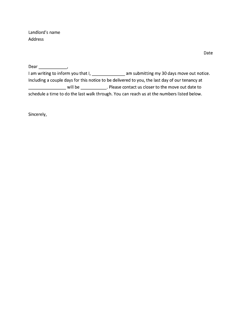 Printable 30 Day Notice To Landlord Template