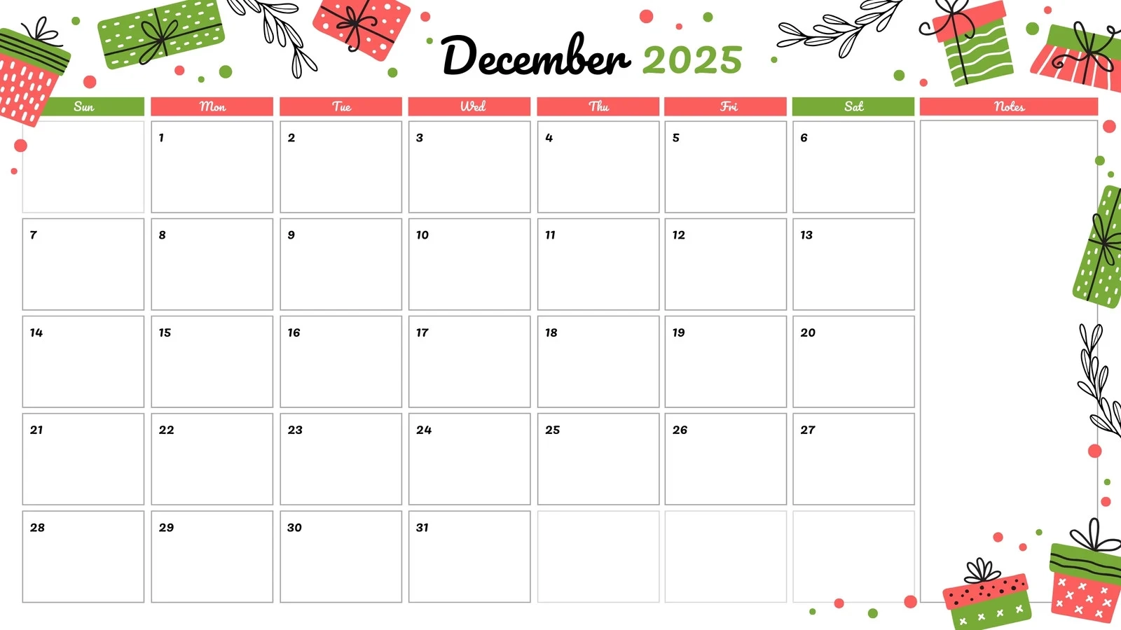 Page 2 Free Printable December 2025 Calendar Templates Canva