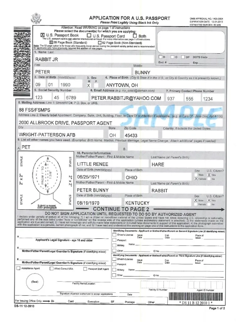 Us Passport Application Form Ds 11 Printable